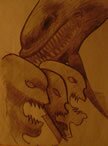 Boceto de Se ha detectado signos de tiranosaurio en seres humanos, d&iacute;cese de hombres que se comen a otros hombres